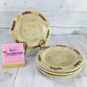 Home Essentials BISTRO Stoneware Antique White Embossed Scroll Lunch Plate Set 4